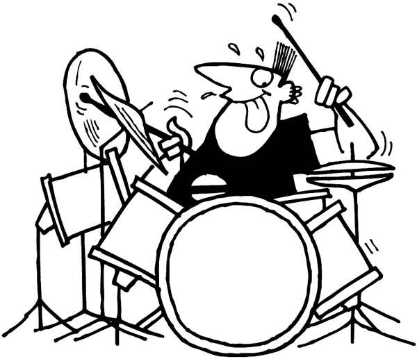 Man playing drums vinyl sticker. Customize on line. Music 061-0425